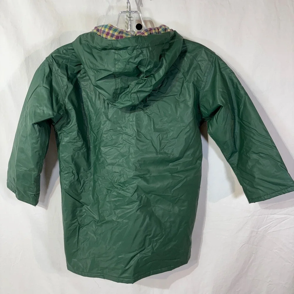 Vintage Wippette Vinyl‎ Raincoat Jacket Waterproof Green Flannel Plaid Lined